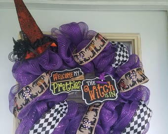 Purple Witch hat Halloween wreath