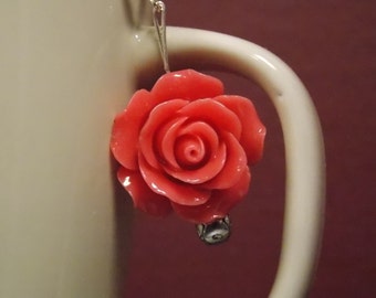 Big hot pink rose earrings