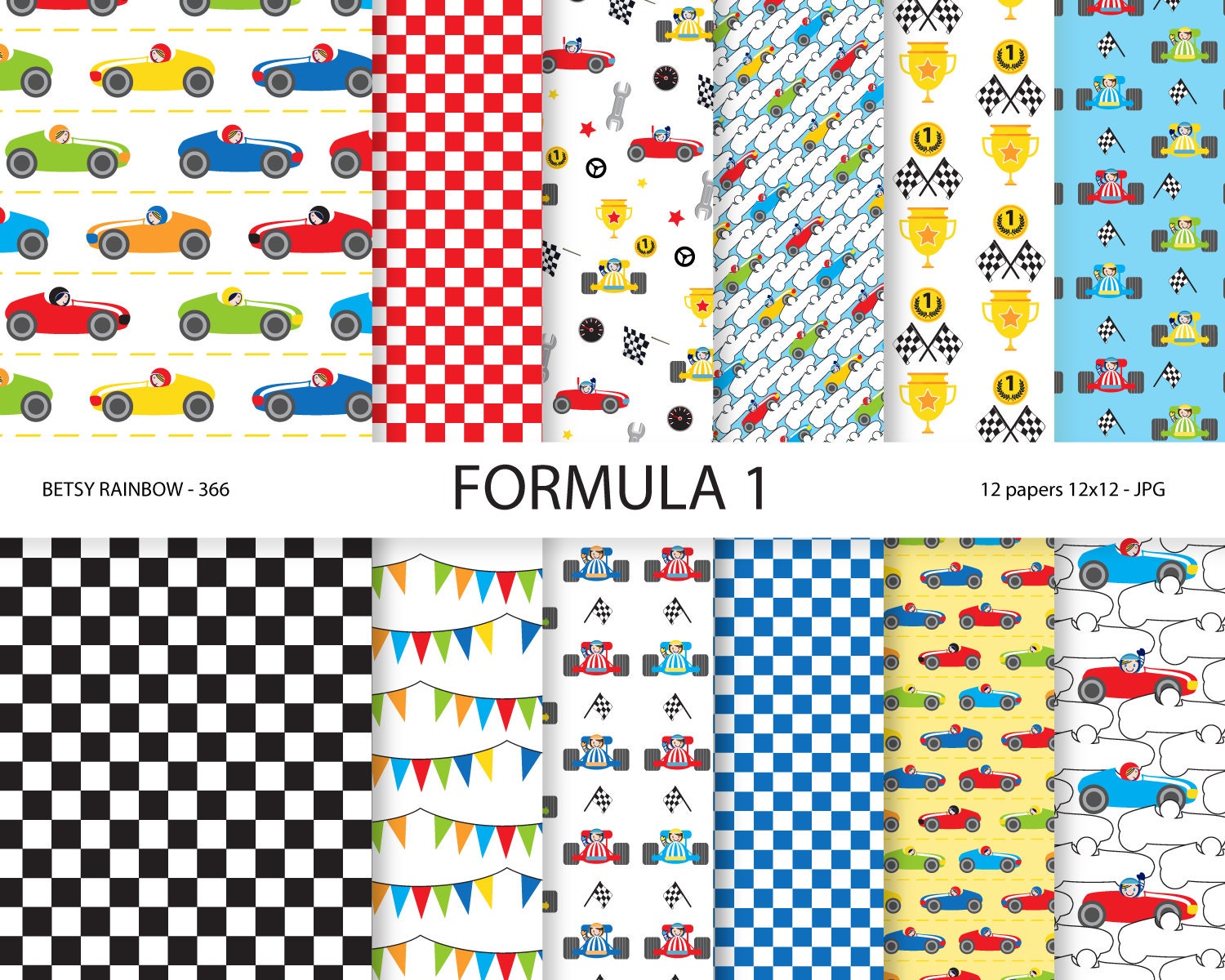 Formula 1 Digital Paper Pack, digital papers, racing, boy, race cars