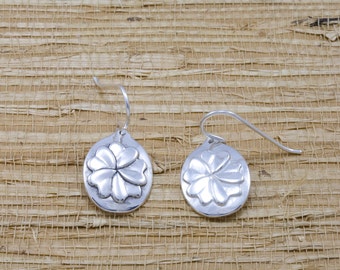 Silver primrose earrings, sterling, French wires, February flower of the month, February birth month flower