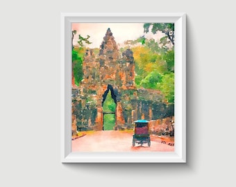 Cambodia Watercolor Painting Art Printable Q147