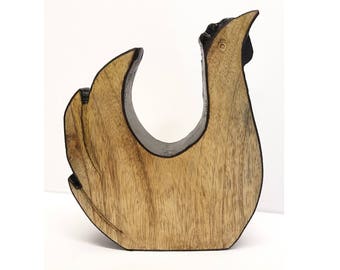 Rustic Wooden Chicken, Kitchen Ornament 15cm