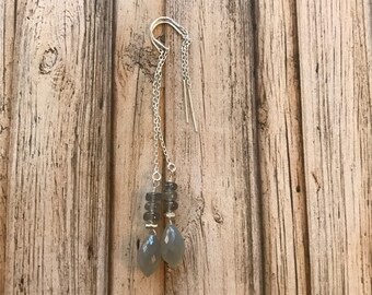 Gray Moonstone and Fine/Sterling Silver Threader Earrings - Free U.S. Shipping