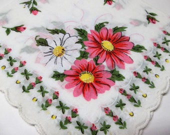 Vintage Handkerchief Pink And White Daisies
