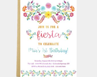 Fiesta Birthday Party Invitation, Fiesta Birthday Party, Floral Fiesta Invitation, Mexican Flowers Birthday Invitation, Printable or Printed