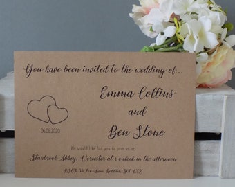Two Love Heart Wedding Invitation, RSVP and Wedding Wish SAMPLE
