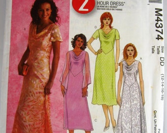 Misses Dress 4 Styles, Semi-fitted, A-Line, Sleeve Variations Sizes 12 14 16 18 McCalls Pattern M4374 UNCUT