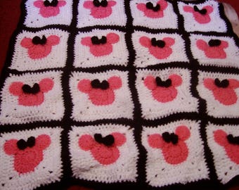 Crochet baby blanket Baby Blanket Minnie Mouse inspired blanket, Crochet, Lap Blanket,
