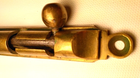 Antique Solid Brass Barrel Bolt Slide Door Lock, Vintage Brass Antique Solid Brass Barrel Bolt Slide Door Lock, Vintage Brass Sliding Door Tower Bolt, Sliding Bolt Lock Latch from AlexZvintage on Etsy Studio - Antique Solid Brass Barrel Bolt Slide Door Lock, Vintage Brass