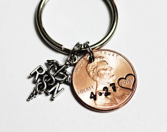 RN Gift. R.N. Nurse Gift. Nurse Graduation Gift. 2018 Graduate. 2018 Nursing Graduate. Penny Keychain. Personalized Nurse Gift.