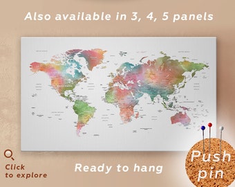 large watercolor world map push pin canvas detailed world map canvas art watercolor world map wall