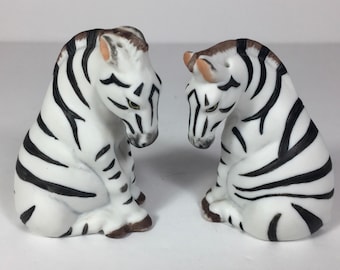 SALE Salt Pepper Shakers Zebras Porcelain Finely Detailed Vintage