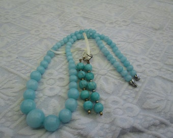 NECKLACE & EARRINGS... Aquamarine... 19 inches