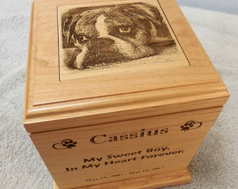 Large Dog Urn - Pet Urn Laser Engraved Alder Wood