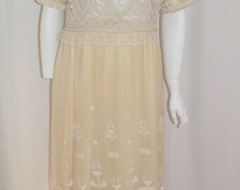 1915 Edwardian Lace And Embroidered Dress Arts and Craft Art Deco Embroidery