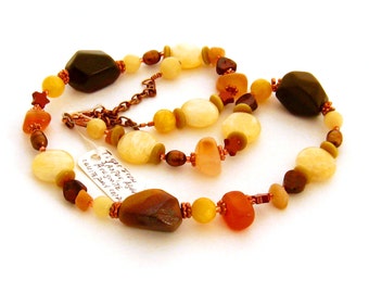 Brown Stone Necklace, Earthtone Jewelry, Mixed Gemstone Beaded Necklace, Unique Stone Jewelry, Earth Tones