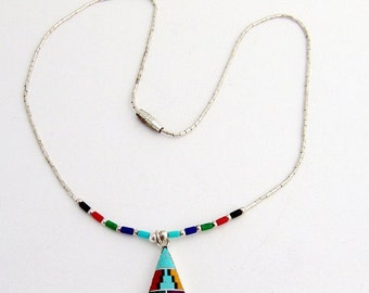 SaLe! sALe! Mosaic Inlay Necklace Pendant Sterling Silver