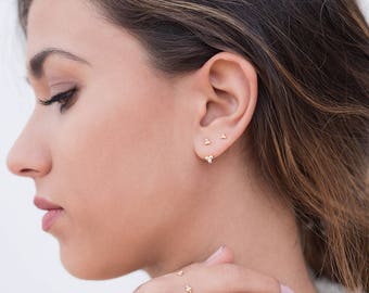 Clover ear jacket earrings, Minimalist earrings, Dainty earrings, Dainty silver earrings, Tiny ear jacket, Silver earrings, Small earrings