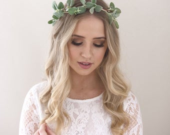 Greenery Crown- Hair Vine- Green Flower Crown- Greenery Halo- Eucalyptus Halo- Wedding Headpiece- Wedding Crown- Green Crown