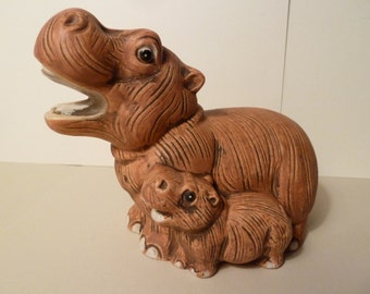 Hippopotamus, Mother & Child, Figurine, UCTCI Japan