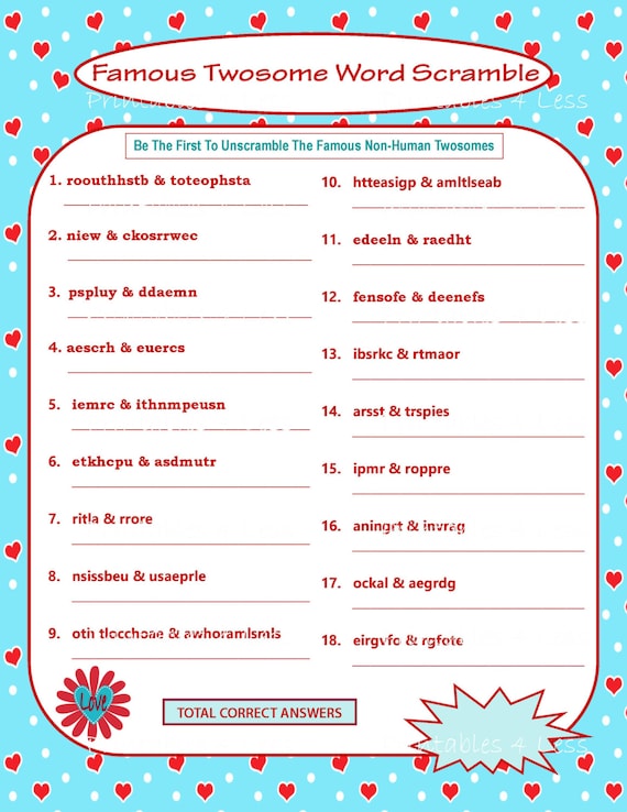 Printable Valentine Game DIY Printable Word Scramble Fun Printable Valentine Game DIY Printable Word Scramble Fun