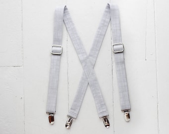 Gray toddler boys suspenders, baby suspenders, toddler suspenders, little boys suspenders, light gray suspenders, chambray suspenders