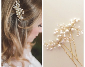 Mohini Bridal hair pin, Pearl Hair pin, Gold or Silver