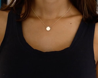 Gold Disc Necklace, Gold Necklace, gold coin Necklace, Gold Layering Necklace, gold tag Necklace gold Initial necklace personalized necklace