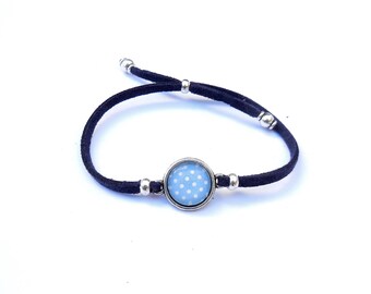 Bracelet child Dark Blue Suede Blue image with polka dots