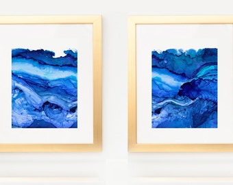 Diptych of Undercurrent Snorkel Bue Inks, Oceanscape, Ocean Art, Pair of prints