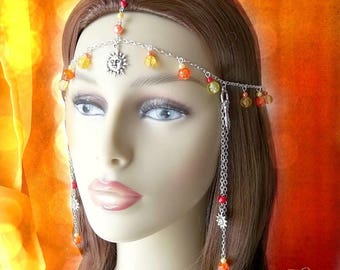 Sun Goddess Headdress, Festival Head Chain, Silver Circlet, Goddess Headpiece, Boho Head Chain, Bohemian, Gaia, Summer,Priestess,Pagan,Fairy