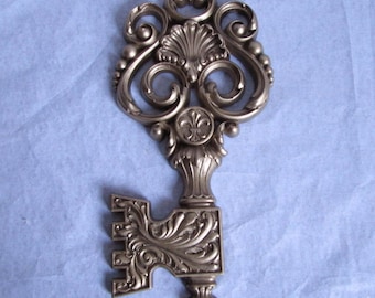 Vintage Paris Apartment Gilt Look Oversized Key Fleur de Lis Scrolls