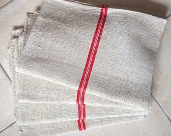 Matching Red and White Stripe Linen Grainsack Natural Sandstone Vintage Fabric Striped Sewing Projects Upholstery Bathroom Mat
