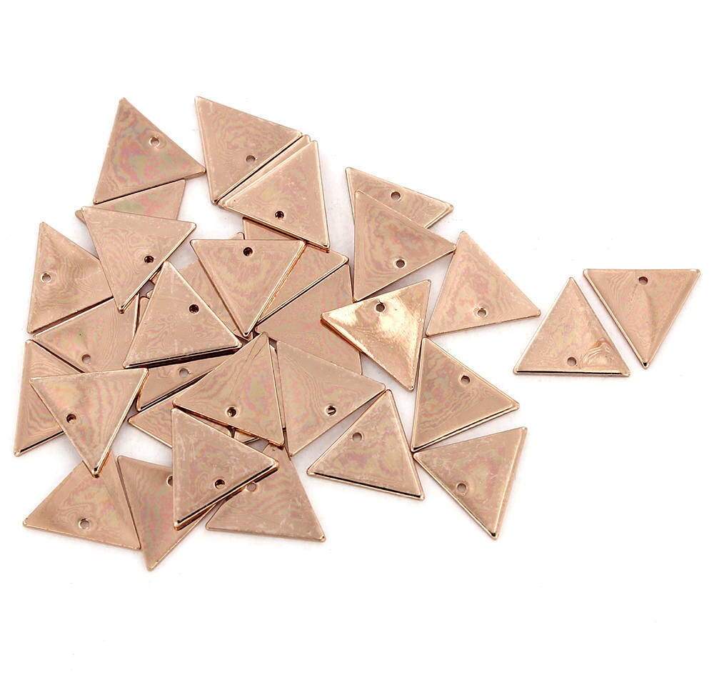 10 Brass Stamping Tags Geometric Triangle Shape Rose Gold Tone
