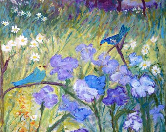 Iris and birds - Trivet/Coaster/Plaque