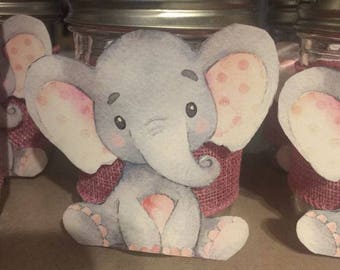 Baby Girl Elephant Mason Jar Center Piece or Utensil Holders for Baby Shower
