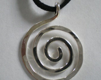 Sterling Silver Spiral Pendant on Suede Cord