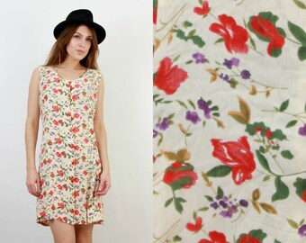 Vintage Floral Dress / Vintage Mini Dress / Summer Dress / Studio Borgelt / 90s Dress / Sleeveless Dress / Boho Dress / Bohemian Dress