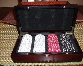 Mahogany Wood Poker Chip Storage Box - 100 Chips -