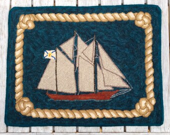 Handmade Hooked Rug - “High Seas” - Artist Original