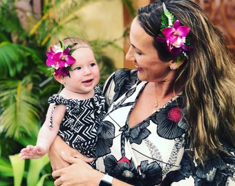 Mommy and Me Purple Orchid Tropical Floral Headband Set
