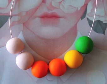 Handmade Polymer Clay Necklace - Guatemala Collection - Six Bead Blush