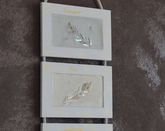 Small mosaic and glass "Feather" triptych painting