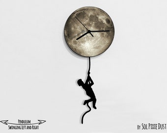 Boy climbing on the Moon - Pendulum Wall Clock