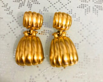 Gorgeous 1980's Gold Plated Dangle Earrings, Gold Matte Finish, NC Estate.