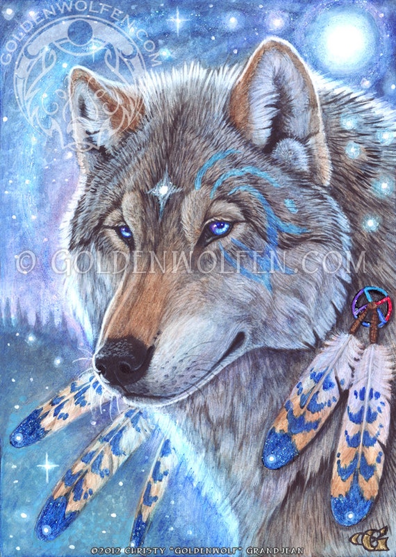 Mystical Shamanic Wolf Totem Print