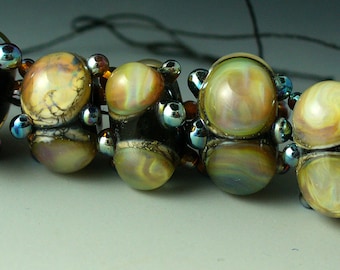 Lampwork beads/SRA lampwork/beads/Double Helix/opals/peach/