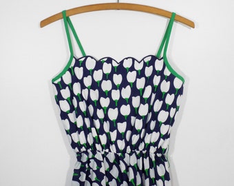 Vintage Navy Blue Tulip Print Sundress Women's XS