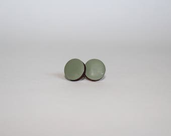 Sage Green Stud Earrings, Wood Earrings, Hand Painted, Sage Green Wood Earrings, Titanium Posts, Hypoallergenic, Sensitive Ears, Boho Studs