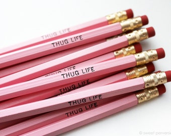 Pink Pencil Set. Office Supplies. Thug Life. Funny Pencil Set. Hot Foil Stamped Pencils. Pink Pencils.